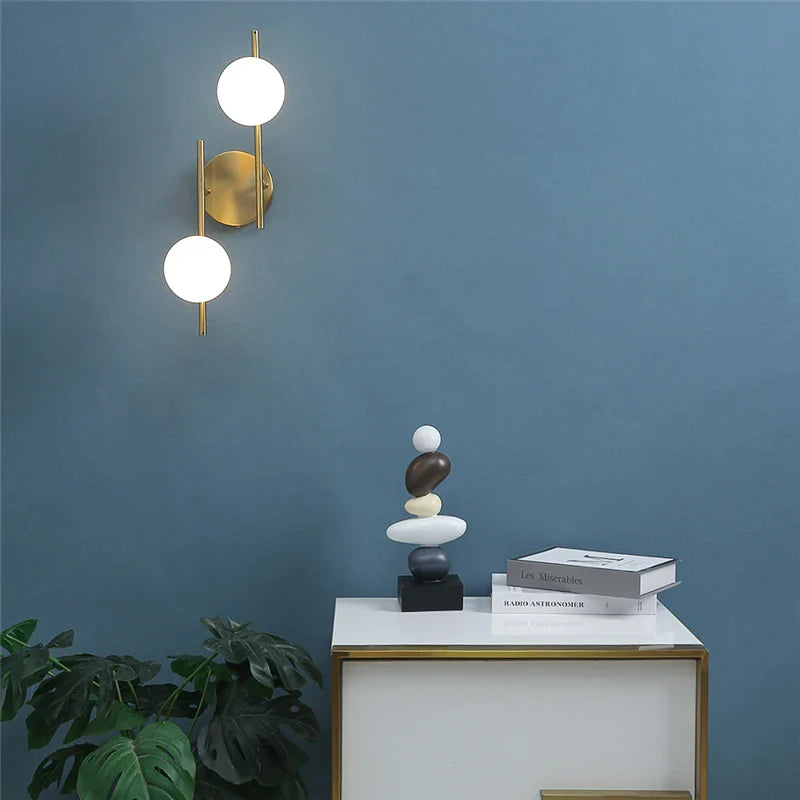 Modern Dual Globe Wall Light in Gold Finish