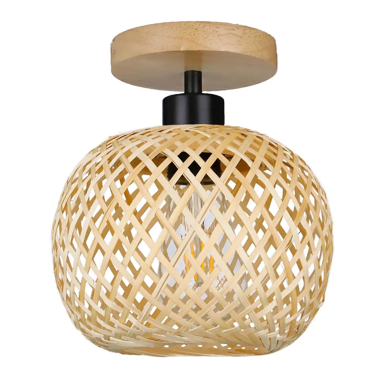 Handcrafted Rattan LED Ceiling Light with Bamboo Design