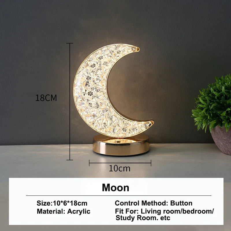 3D Crystal LED Night Light - Rechargeable Touch Dimmer Lamp