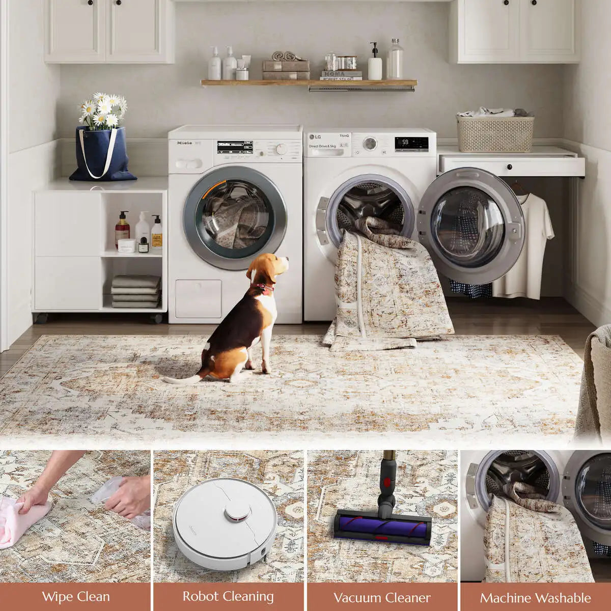 Foldable Non-Slip Oriental Carpet | Medallion Design Area Rug