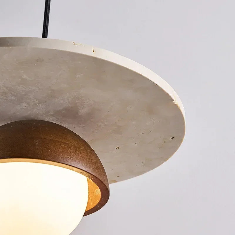LED Chandelier with Walnut and Stone – Denmark Pendant Lighting