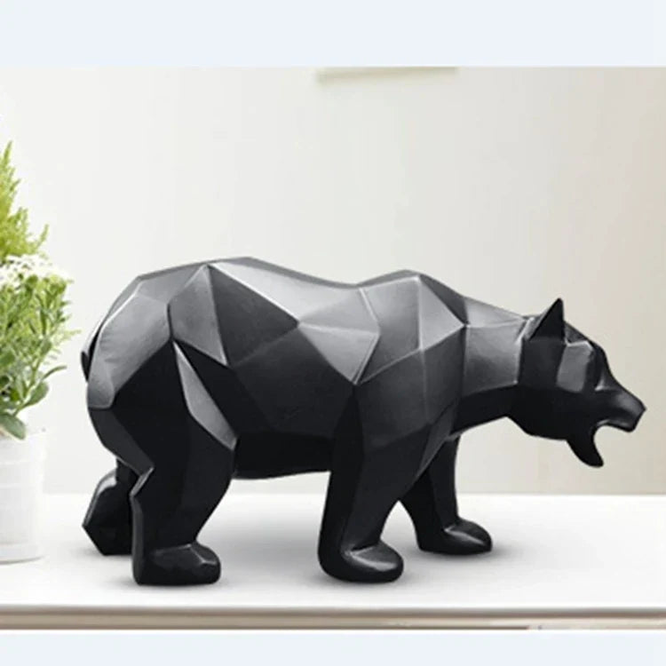 Sleek Black Bear Abstract Sculpture - Modern Home Accent