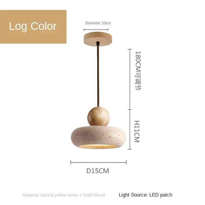 Vintage Minimalist Pendant Light with Natural Stone and Wood Design