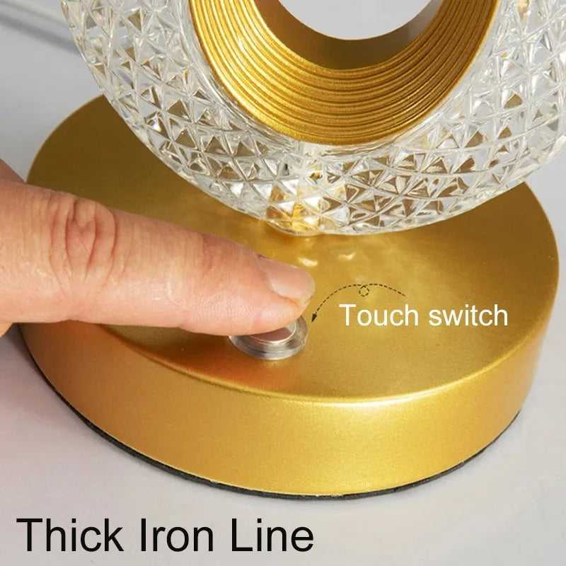 3D Crystal LED Night Light - Rechargeable Touch Dimmer Lamp