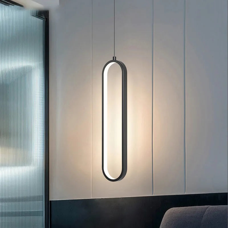 Gold and Black LED Hanging Lamp - Minimalist Pendant Light for Home