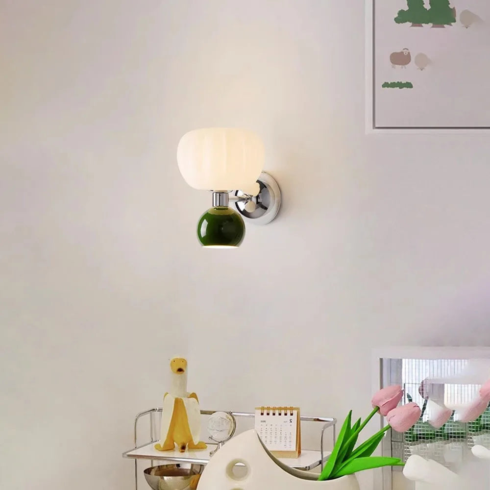 Modern Wall Sconce with Glass and Metal – Pumpkin Design Lamp