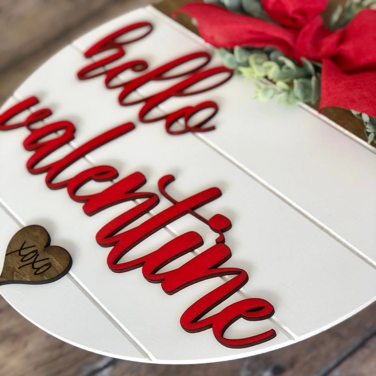 Elegant Round Wooden Valentine Door Decor