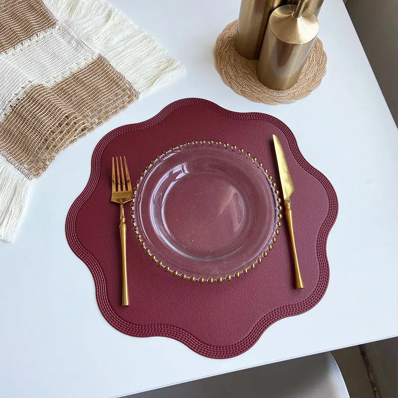 Round Faux Leather Placemats with Embossed Floral Pattern – Luxury Set