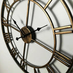 Large Roman Numeral Metal Wall Clock in 3D Style