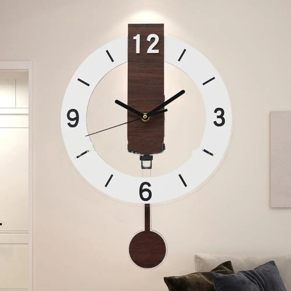 Contemporary Wall Clock with Pendulum | Acrylic and Wood Minimalist Style