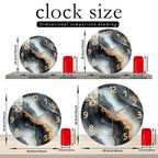 Silent Wooden Wall Clock in Blue and Gold Marble Finish
