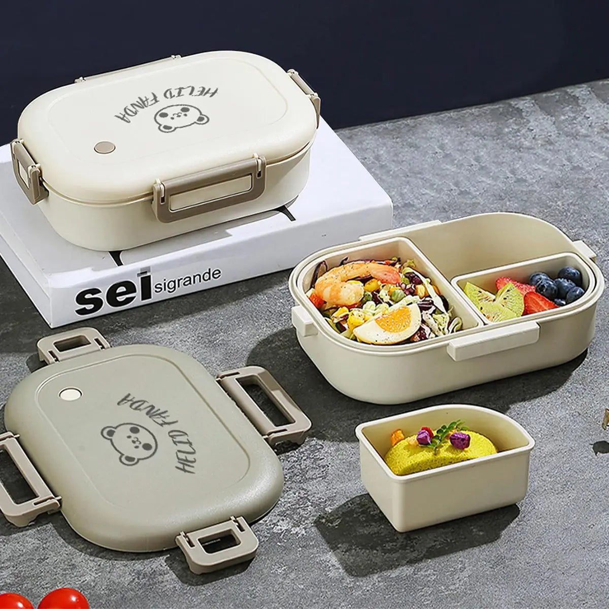 Portable Bento Lunch Box with 3 Compartments – Leak-Proof Design
