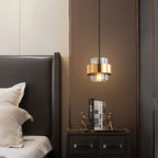 Contemporary Brass Cylinder Pendant Light with Nordic Glass