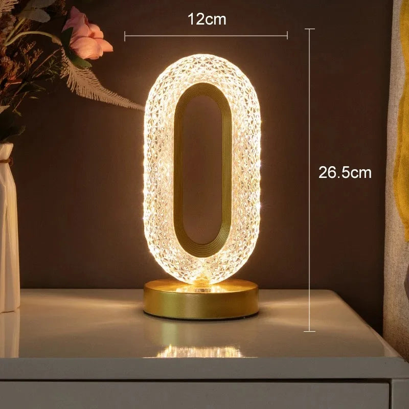 3D Crystal LED Night Light - Rechargeable Touch Dimmer Lamp