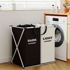 Foldable Multi-Compartment Laundry Basket - Tri-Section Hamper