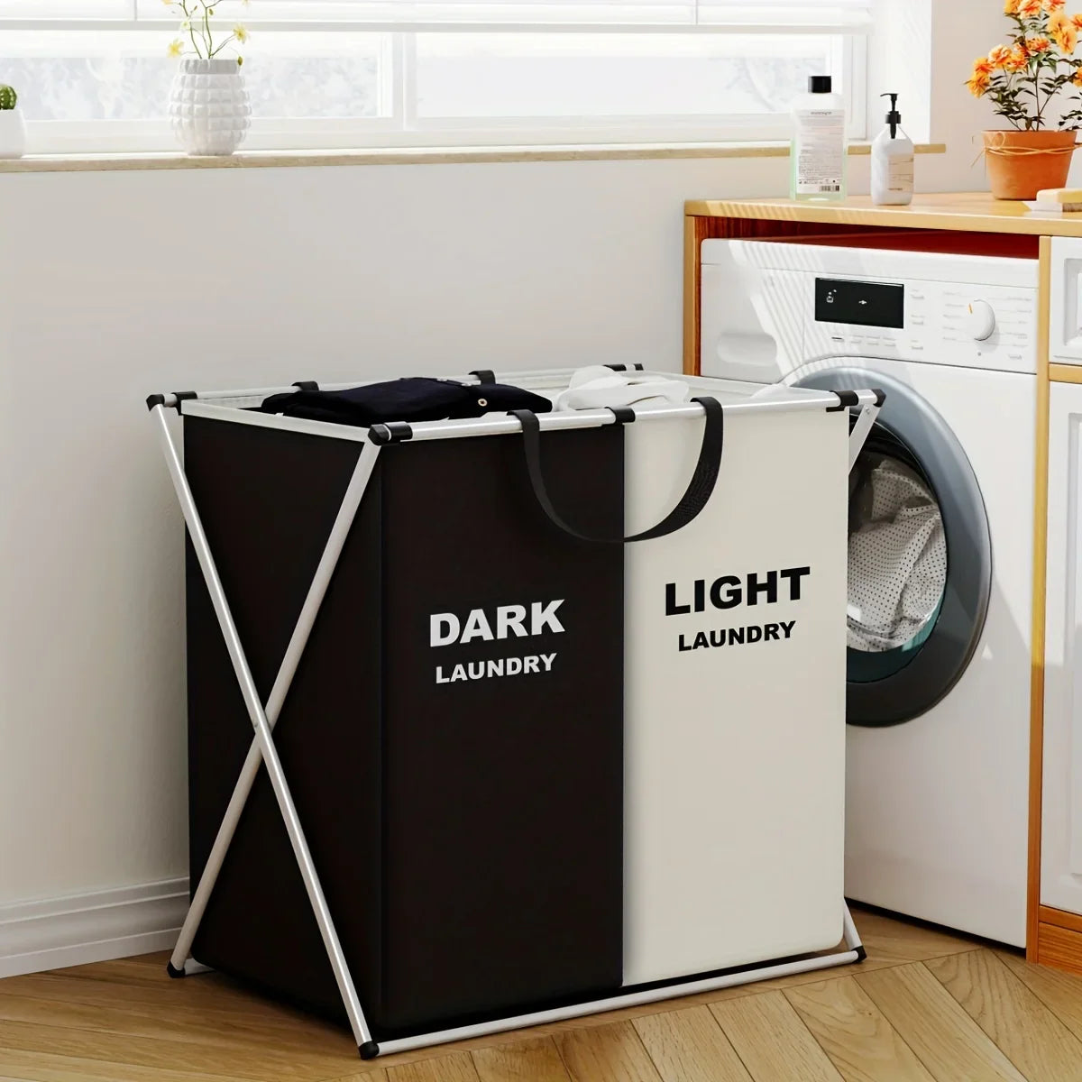 Foldable Multi-Compartment Laundry Basket - Tri-Section Hamper