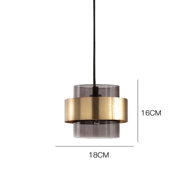 Contemporary Brass Cylinder Pendant Light with Nordic Glass