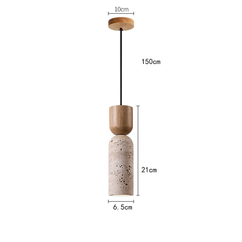 Minimalist Bedside Pendant Light in Travertine and Wood Design