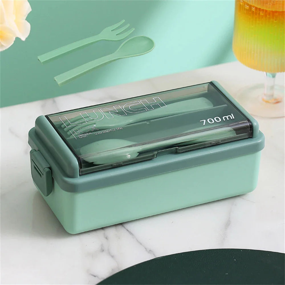Double Layer Lunch Box 1400ml | Portable Food Container with Cutlery – Microwave Safe for Kids and Adults