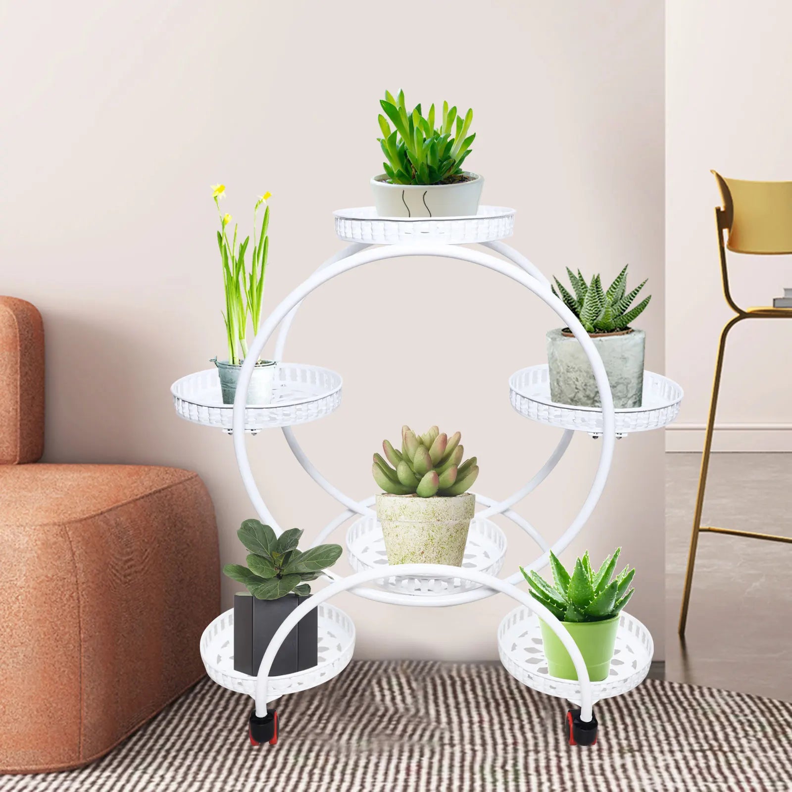 Rolling Metal Plant Stand - 6-Tier Flower Pot Display for Indoor/Outdoor