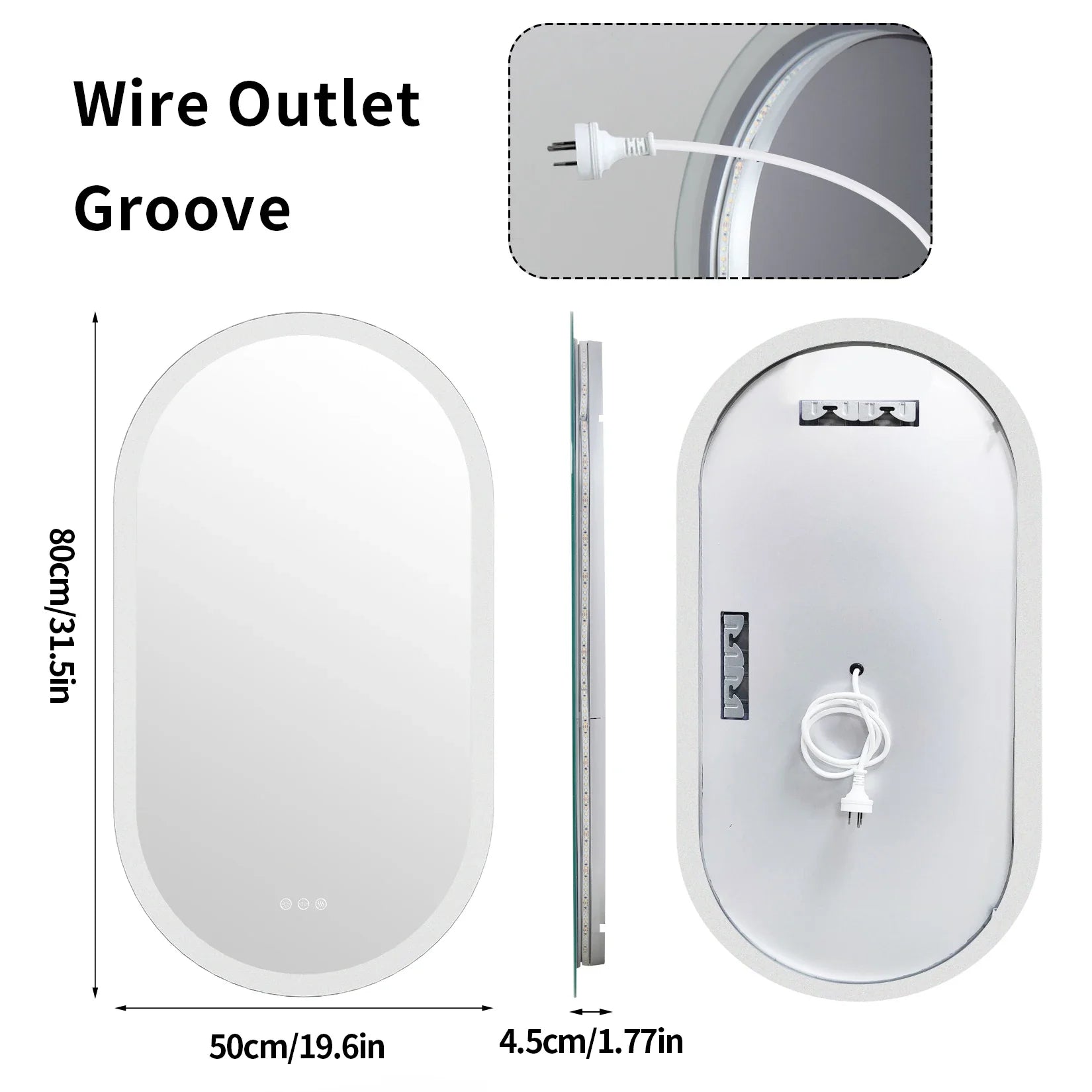 Oval LED Bathroom Mirror with Anti-Fog and Dimmable Backlight