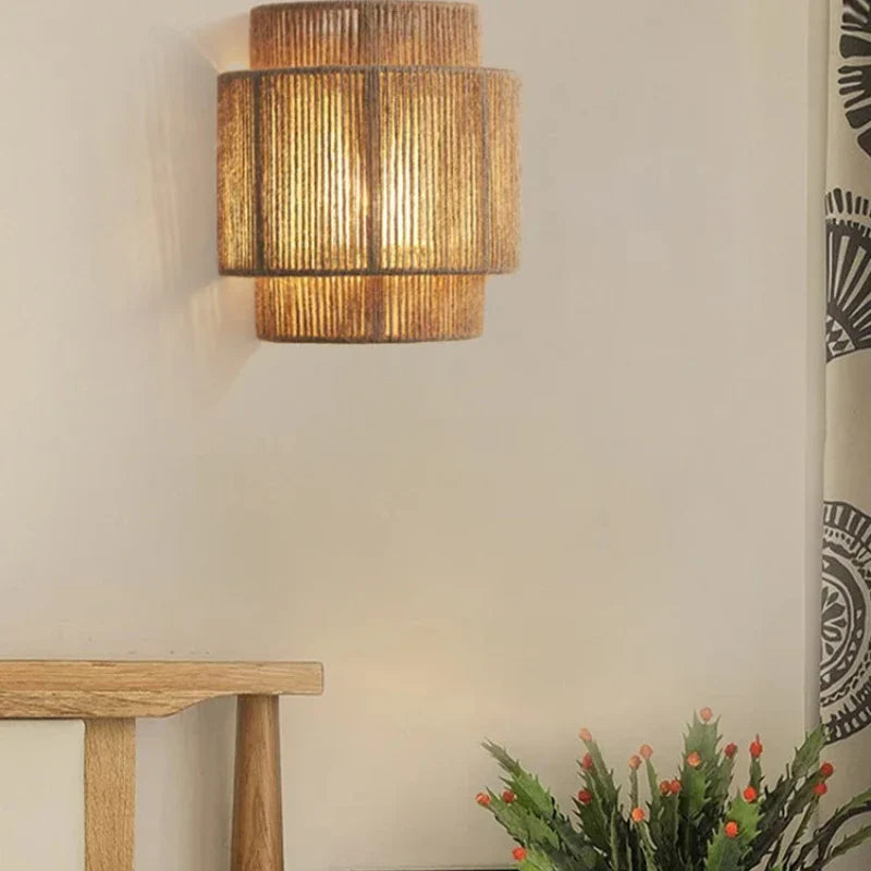 Handcrafted Rattan Wall Light Fixture