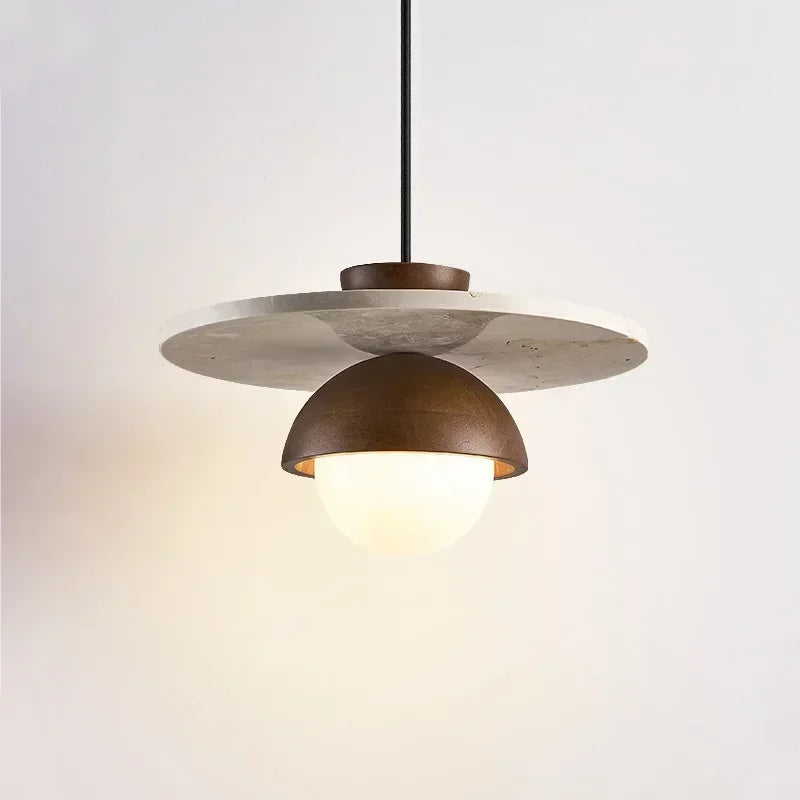 LED Chandelier with Walnut and Stone – Denmark Pendant Lighting
