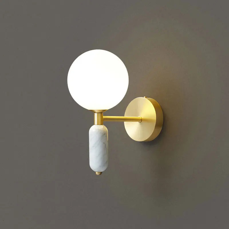 Modern Wall Sconce with Marble and Glass | Gold Finished Light