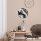 Silent Wooden Wall Clock in Blue and Gold Marble Finish