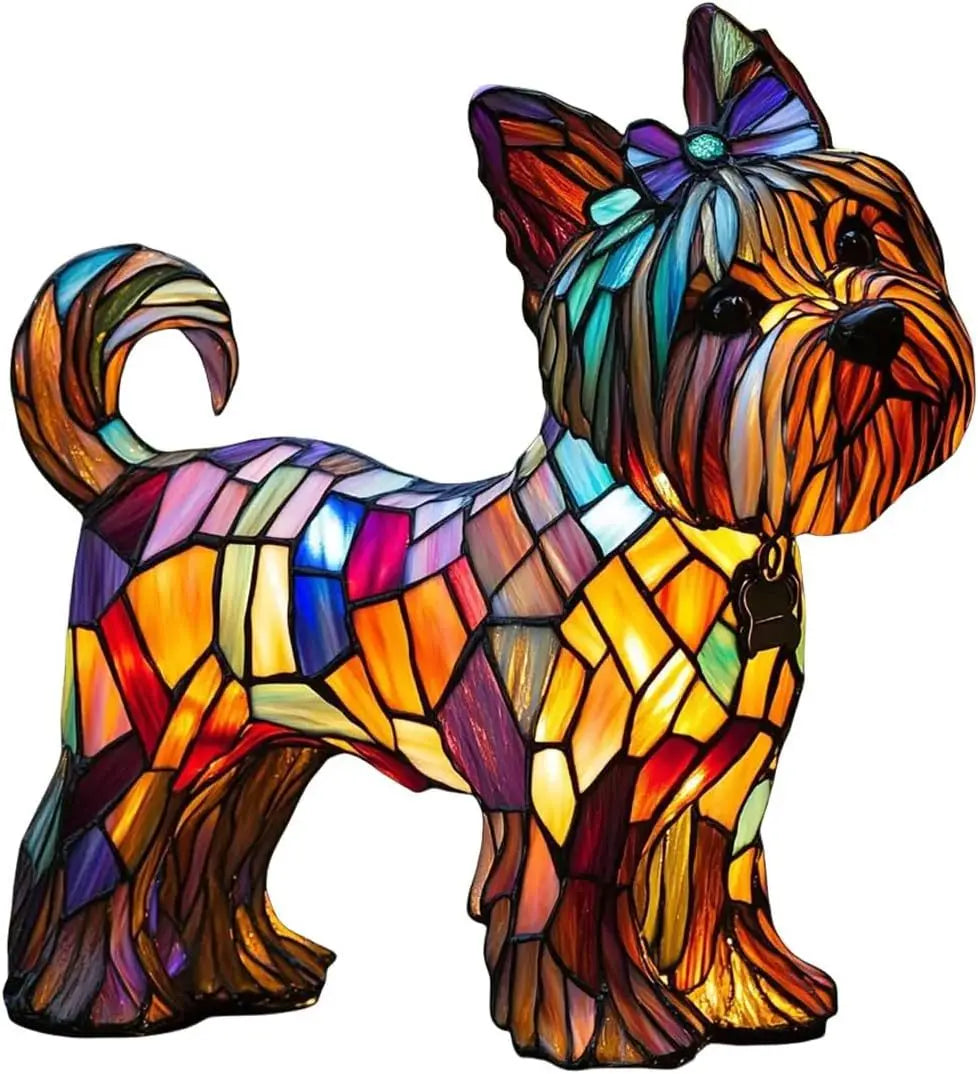 Charming Canine Stained Glass Table Lamp