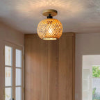 Handcrafted Rattan LED Ceiling Light with Bamboo Design