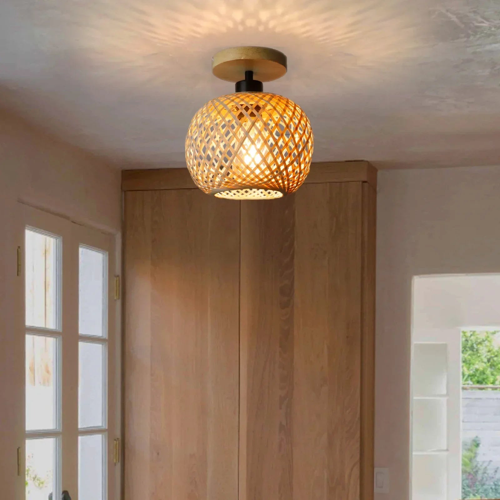 Handcrafted Rattan LED Ceiling Light with Bamboo Design