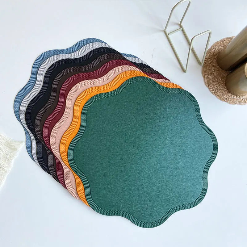 Round Faux Leather Placemats with Embossed Floral Pattern – Luxury Set