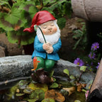 Garden Gnome Statue Sitting with Fishing Pole – Resin Decoration