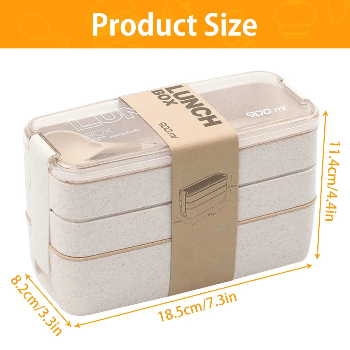 3-Tier Bento Lunch Box – 900 ml Made from Wheat Straw