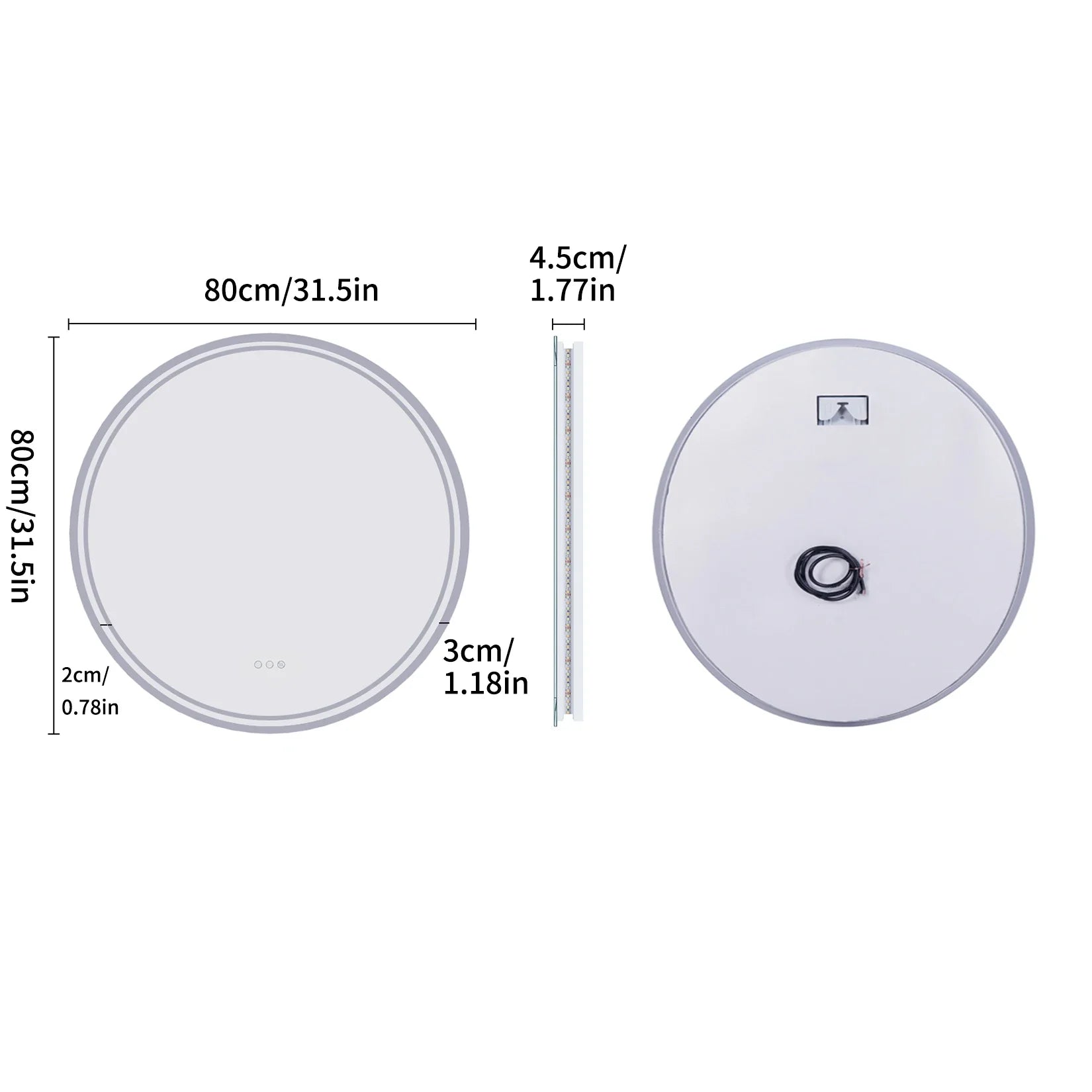 Round LED Bathroom Mirror with Anti-Fog and Dimmable Touch Control