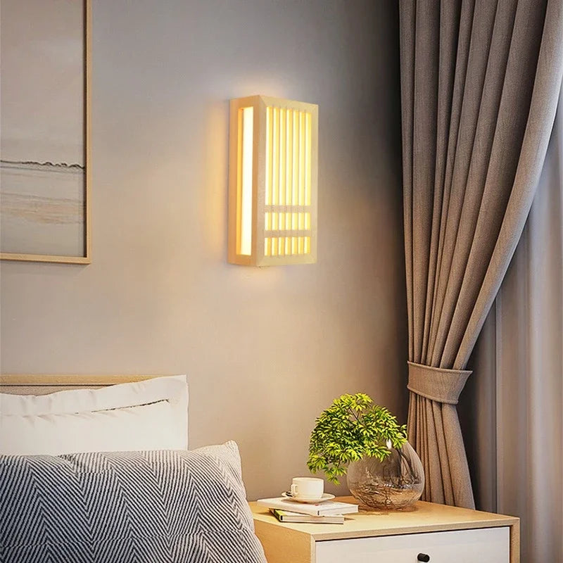 Minimalist LED Wall Sconce in Wood – Japandi Style Decor