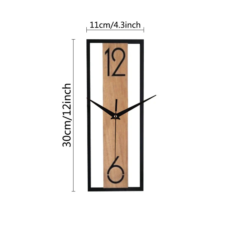 Sleek Rectangular Wall Clock with Wooden Grain Frame