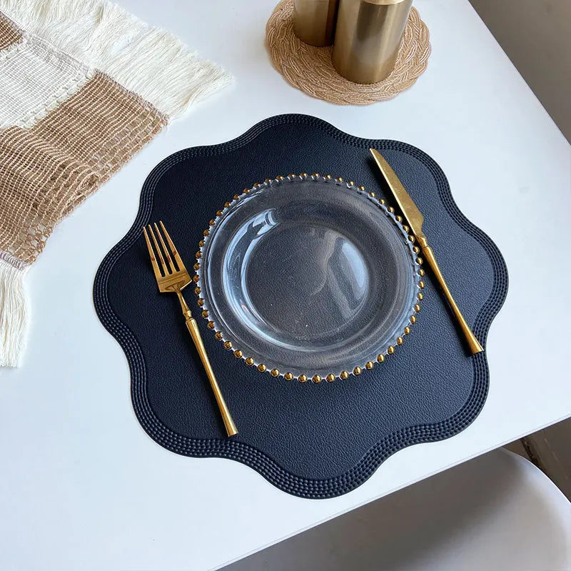 Round Faux Leather Placemats with Embossed Floral Pattern – Luxury Set