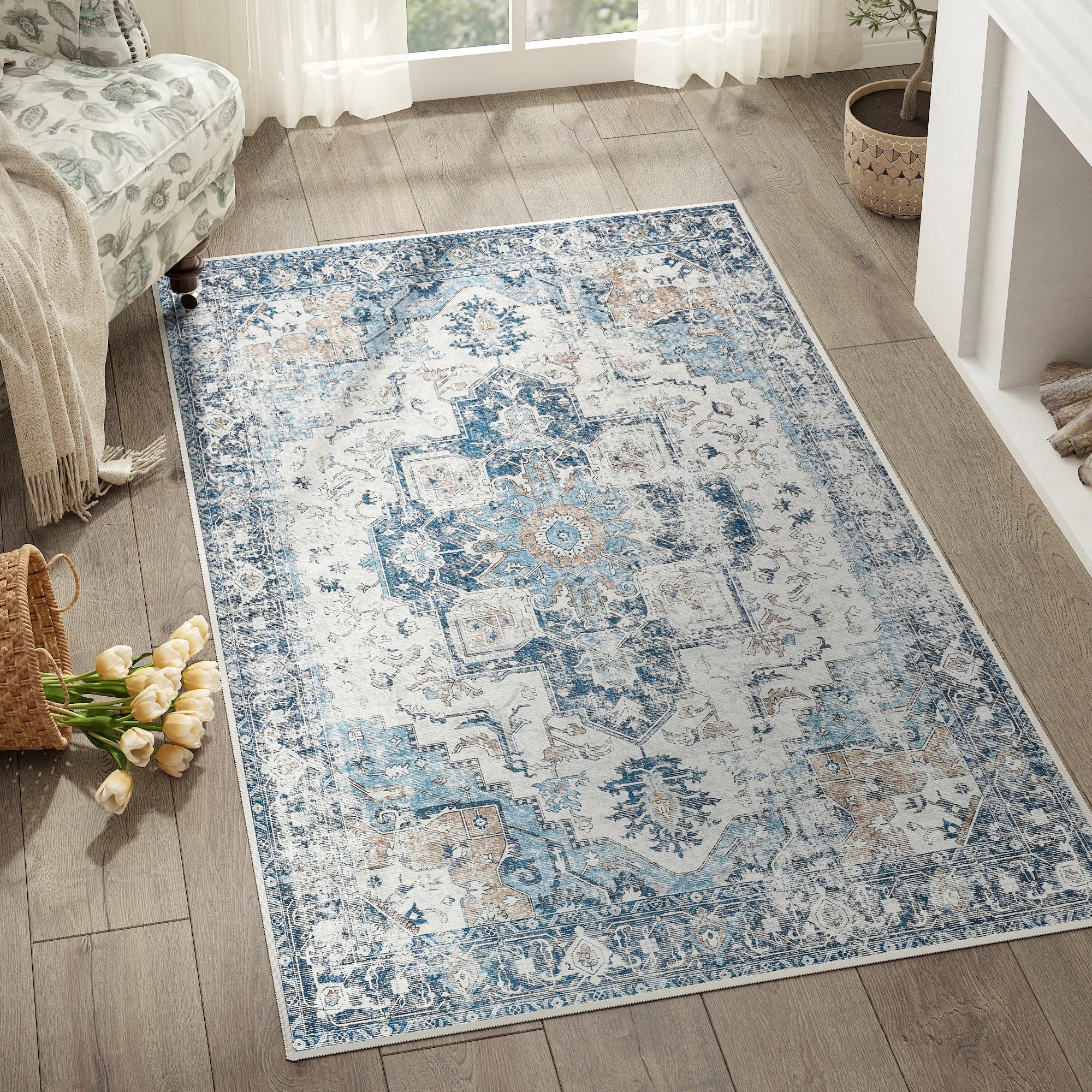 Foldable Non-Slip Oriental Carpet | Medallion Design Area Rug