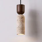 Minimalist Bedside Pendant Light in Travertine and Wood Design