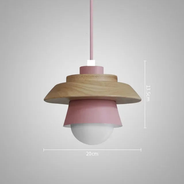 Colorful Macaron Design Pendant Light in Nordic Wood Style