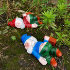 Garden Gnome Figurine with Hat and Bottle - Lying Pose