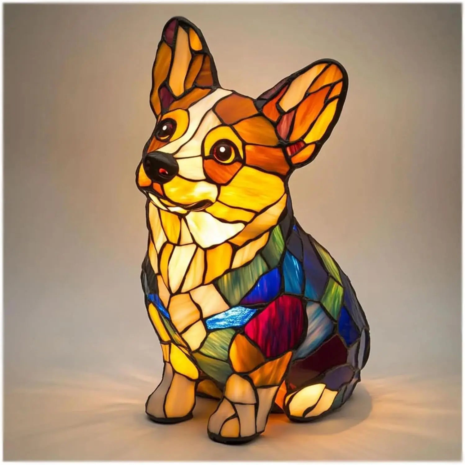 Charming Canine Stained Glass Table Lamp