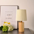 Pleated Table Lamp with Nordic Wood Base – Medieval Style