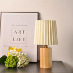 Pleated Table Lamp with Nordic Wood Base – Medieval Style