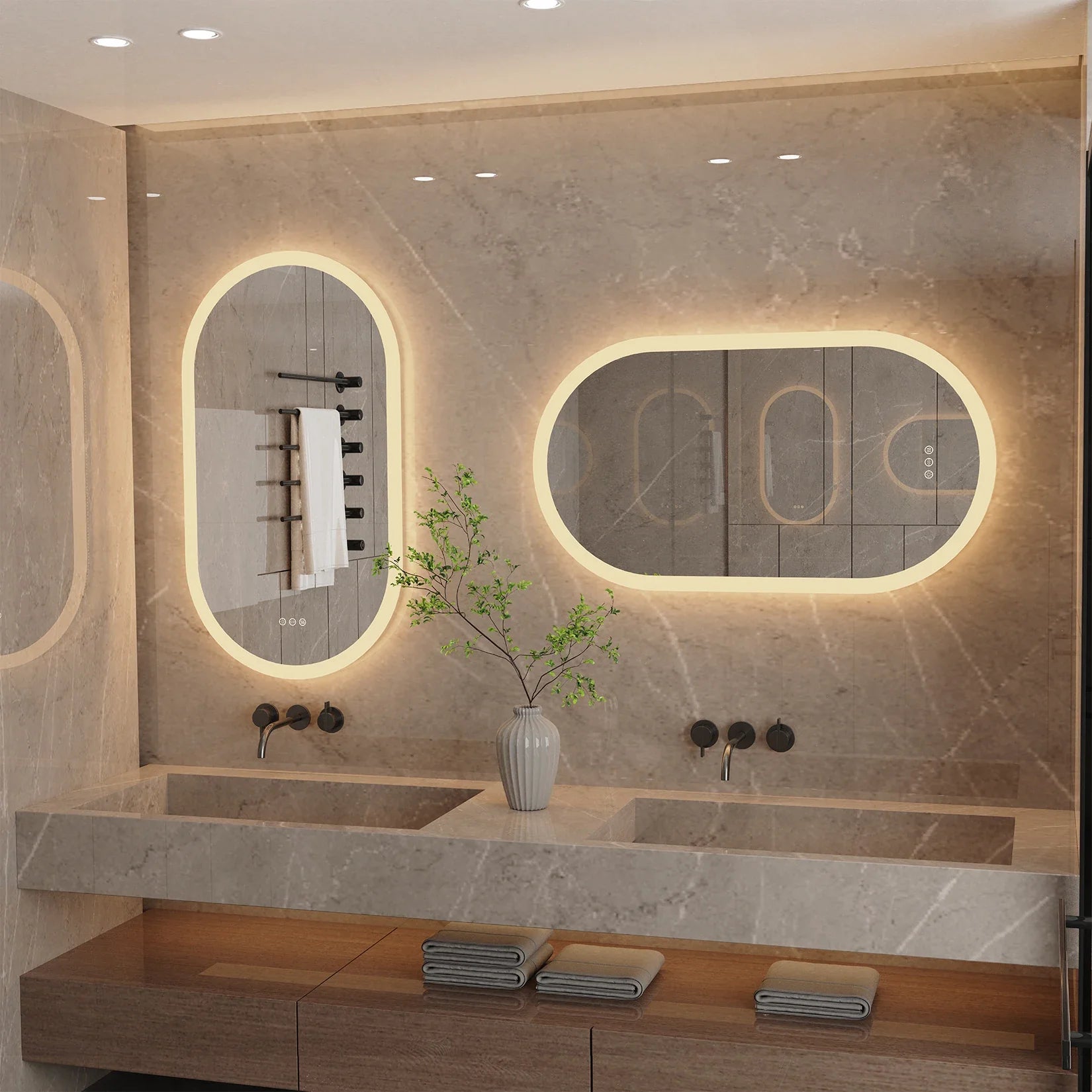 Oval LED Bathroom Mirror with Anti-Fog and Dimmable Backlight