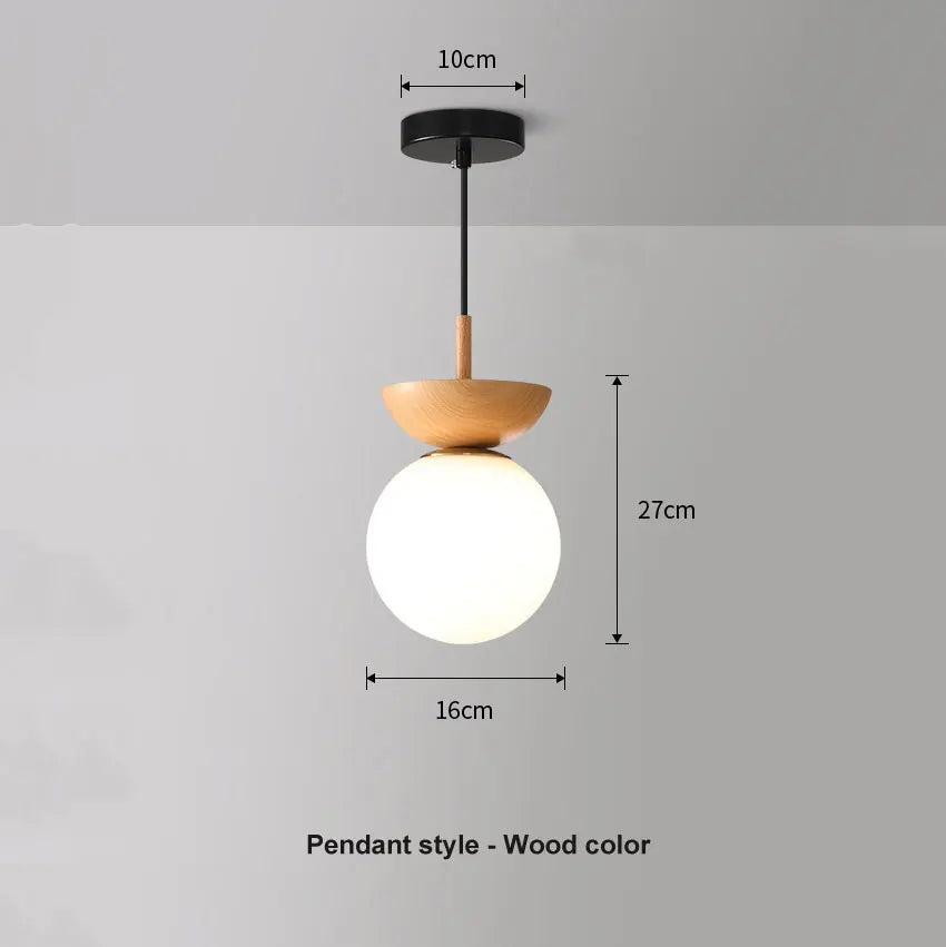 Ceiling and Pendant Light with Glass Ball Design and Wooden Finish