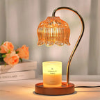 Retro Glass Shade Candle Warmer with Solid Wood Base