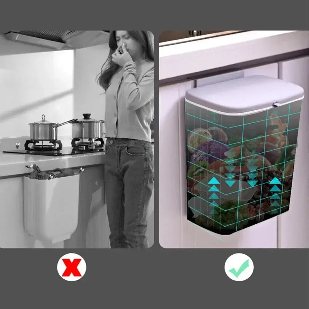 SmartSpace Hanging Waste Bin with Lid - Convenient One-Handed Disposal